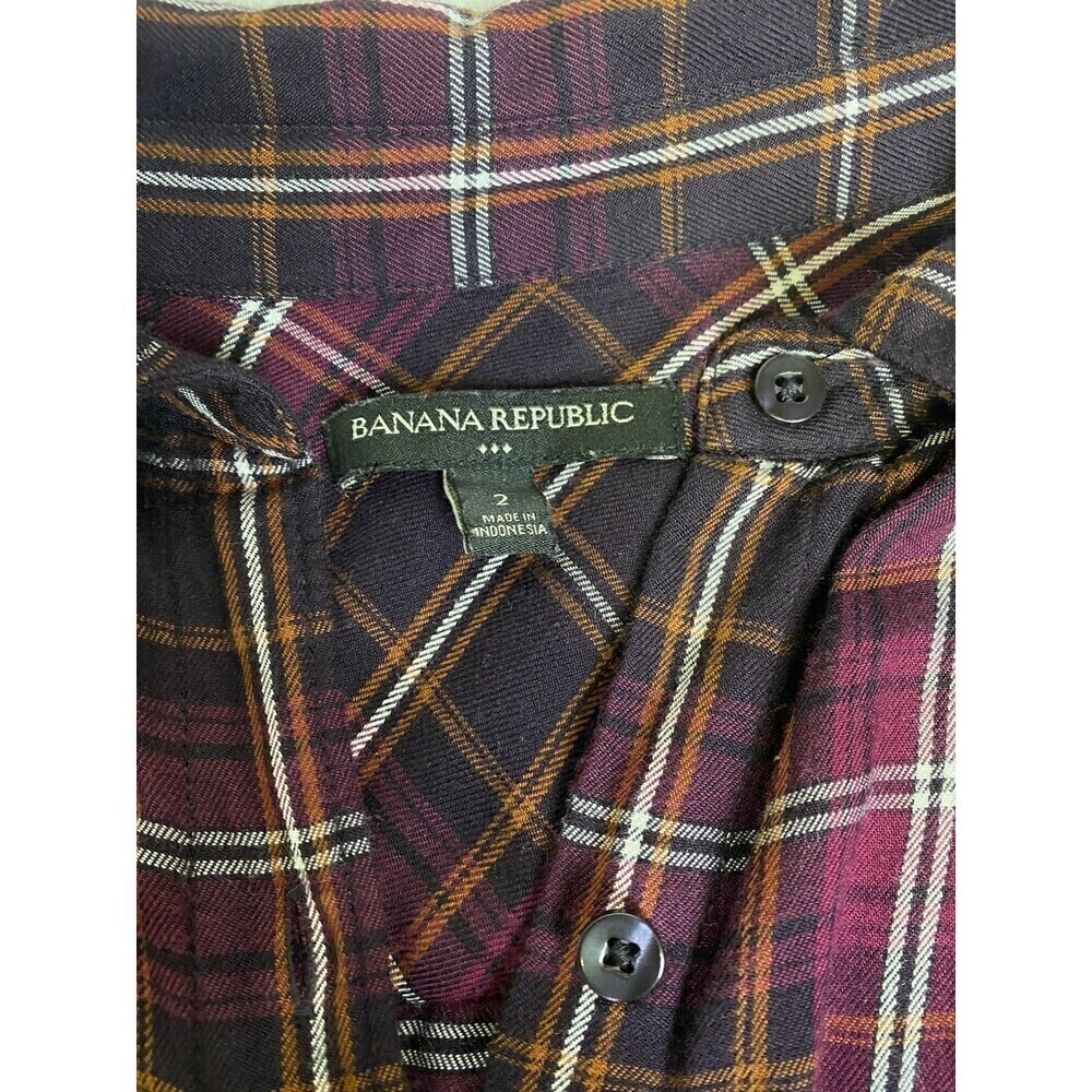 Banana Republic Women’s Plum Plaid, Button Down, Tie Waist Shirt Dress Size 2 - Picture 14 of 16